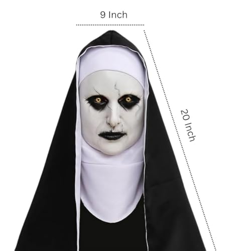 Image of Wanna Party Conjuring Halloween Nun Latex Mask with Black Scarf-Scary Nun Mask For Adult Teens Scary Face Masks for Scream Halloween Party Props