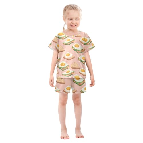 ALAZA Sandwich Egg Pajamas Set Short Sleeve Cotton Sleepwear Summer Pjs 2 Piece 5-14Y3