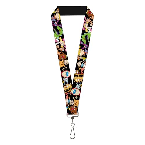 Buckle-Down Nickelodeon Lanyard, Nick 90s Character Poses Black, Elastic
