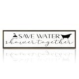 Funny Bathroom Wood Signs, Save Water Shower Together Sign, Bathroom Wall Art, Sweet Home Decor, Housewarming Gift, Decorative Wooden Box Sign, 17.8x4x1.2 inches