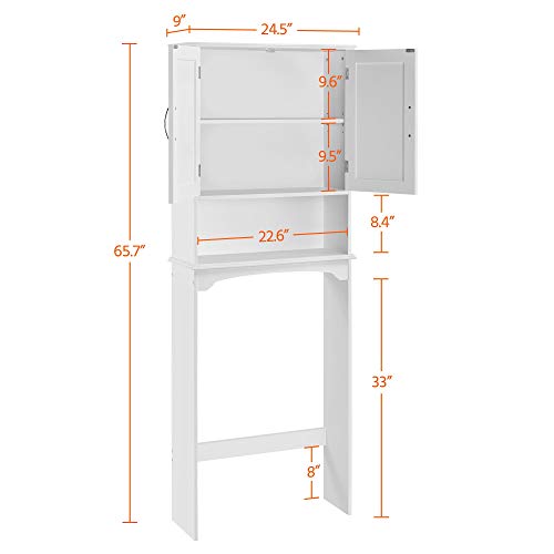 Yaheetech Over The Toilet Cabinet, Double Door Bathroom Storage Organizer, Toilet Rack with Inner Adjustable Shelf and Open Storage Shelf, White