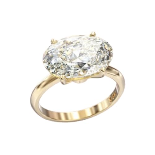 SILVERIST 2 Ct Oval Cut East West Diamond Delicate Solitaire 4 Prong Fancy Womens Engagement Rings 14K Gold Plated Solid 925 Sterling Silver Handmade Gorgeous Anniversary Ring Girlfriend Gift For Her