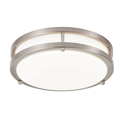 DLLT Flush Mount LED Ceiling Light: 10 Inch 5CCT (3000K-6000K) & Dimmable Ceiling Light Fixtures for Bedroom Hallway - 18W Modern Brushed Nickel 1600LM Super Bright Kitchen Lighting Fixtures Ceiling