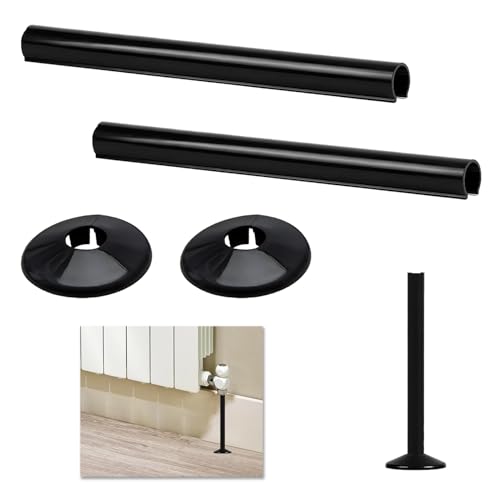 2 Pack Black Radiator Pipe Covers 15mm x 200mm Matt Radiator Pipe Covers and Collars Durable Polypropylene Construction Easy Installation Perfect for Concealing Pipes and Professional Finishing