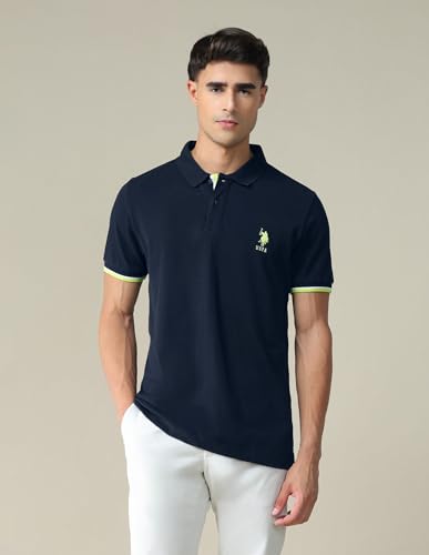 Image of U.S. Polo ASSN. Solid Slim Fit Polo T Shirts for Men - 100% Cotton, Half Sleeves Mens Tshirt