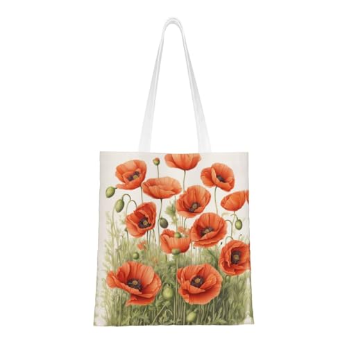YaWea Sac fourre-tout avec imprimé coquelicot pour femme, sac à main décontracté pour le travail, la plage, les voyages et le shopping, noir, Taille unique