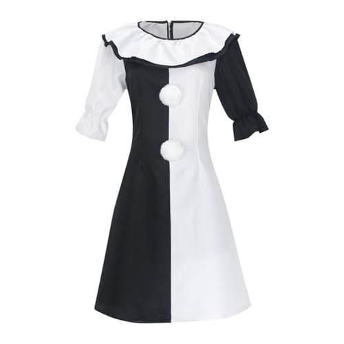 MODSGUE Terrifier Cosplay Kostüm Clown Frauen Outfits Halloween Karneval Rollenspiel Kleid Bequem Basic Schwarz Weiß Anzug Set Baumwolle Uniform