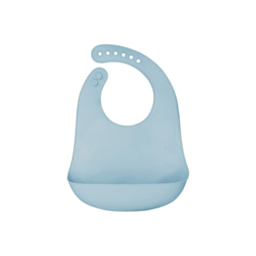 Image of Kids Station Silicone Baby Bib for Feeding & Weaning BPA Free, Soft Adjustable Neckline with Buttons, Washable & Reusable, Ideal for Babies & Toddlers 6 to 36 Months - Blue