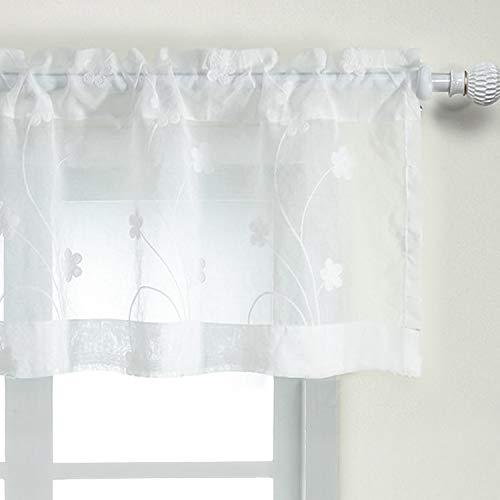 VOGOL White Sheer Valances, Solid Window Treatment Kitchen Curtains Valance for Windows, Rod Pocket...