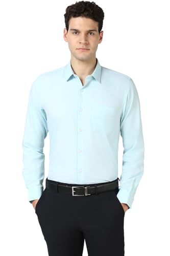 Image of Peter England Men's Premium Solid Herringbone Regular Fit Full Sleeve Formal Shirt | Wonder Fabric | Cotton Rich