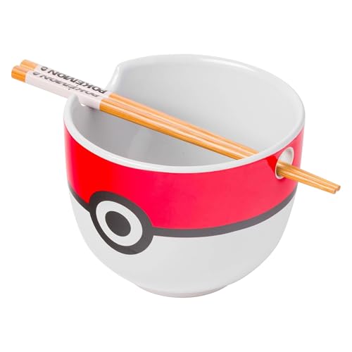 Silver Buffalo Pokemon Pokeball Ceramic Ramen Noodle Bowl with Chopsticks,
