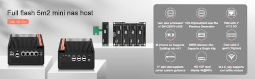 Image of Mini PC NAS 5 M.2 Nvme Pocket NAS Small PC,4X2.5GbE LAN Mirco Desktop Computer 2HD 4K@60HZ,Router /QNAS /Firewall DDR5 for Office Business (N150-No Memory, no Hard Drive)