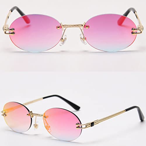 kachawoo Small Oval Sunglasses Mirror Men UV400 Retro Rimless Round Sun Glasses Vintage3