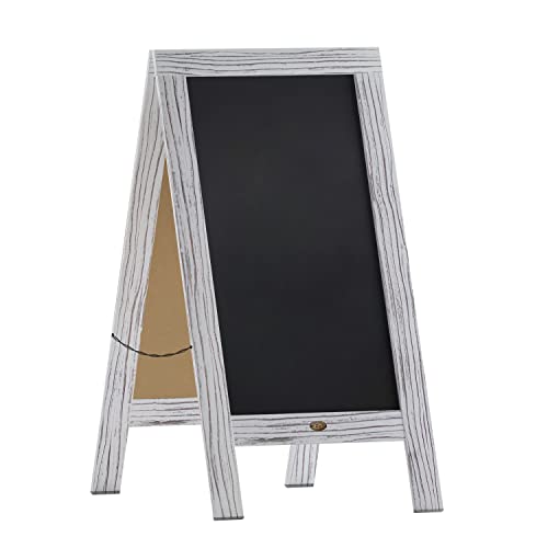 A Frame Chalkboard by HBCY Creations: 40x20 Solid Wood A-Frame Sign Whitewashed Double-Sided Magnetic Board, Chalkboard Menu Board, for Restaurants, Cafés, Weddings - Heavy Duty Hinges