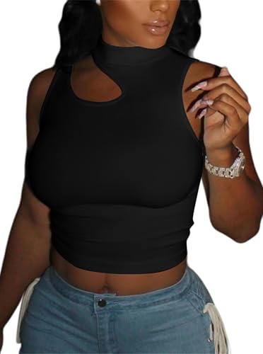 LovelyWholesale Crop Tops for Women Sexy Cut Out Tops Mock Neck Tank Top