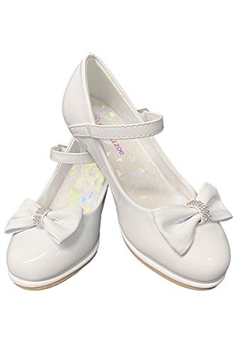 Flower Girl Dress Shoes for Weddings and Christmas - Big and Little Girl 2 Inch High Heel with Sparkle & Strap