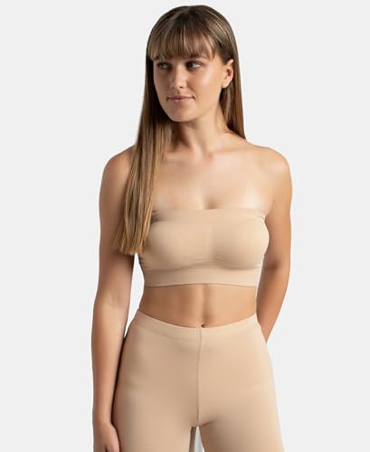 Image of Jockey 1545 Women's Wirefree Padded Micro Touch Nylon Elastane Stretch Full Coverage Bandeau Bra with Removeable Pads and Detachable Transparent Straps