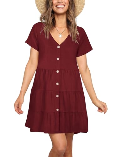 Image of Nova In Sky Women's Summer Dresses 2026 Short Sleeve V-Neck Casual Loose Swing Button Down Casual T Shirt Dresses