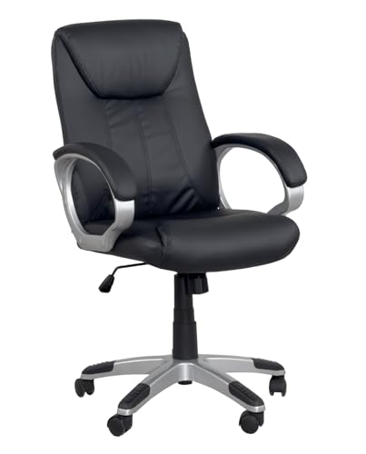 KAYELLES Fauteuil de Bureau de Direction, siège Simili Cuir basculant, Hauteur réglable, pivotant 360°, accoudoirs rembourrés, roulettes Bora (Noir)
