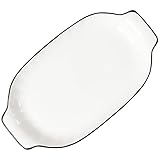 JEWEDECO Keramik Fischplatte mit Griffen Ofenfeste Servierplatte für Restaurant und Haushalt Schnittfeste Backform für Fischgerichte Mikrowellengeeignet Stapelbar und Spülmaschinenfest