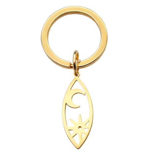Porte-clés en acier inoxydable avec pendentif étoile et lune pour sac