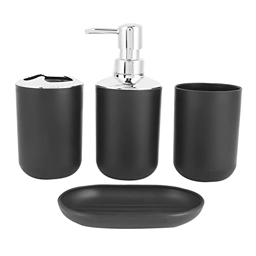 Jaugufiy Bathroom Accessory Set of 4, with Soap Dispenser Pump Bottle Toothbrush and Toopaste Holder Toothbrush Cup Soap Tray (Black)
