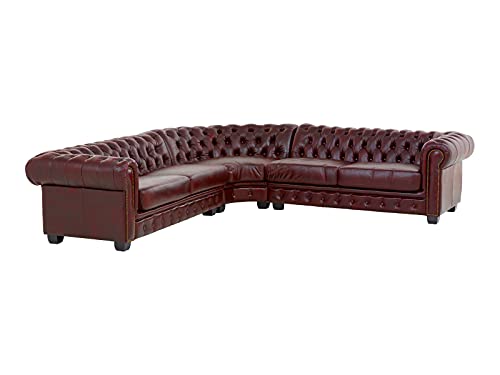 Woodkings® Chesterfield Ecksofa III Echtleder antik rot Couch Vintage Ledersofa Designsofa Federkern Unikat Herrenzimmer Büromöbel englisches Stilsofa Clubsofa Leder