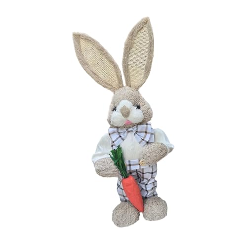 Statuette garçon en treillis de Pâques avec herbe séchée, cadeau décoration