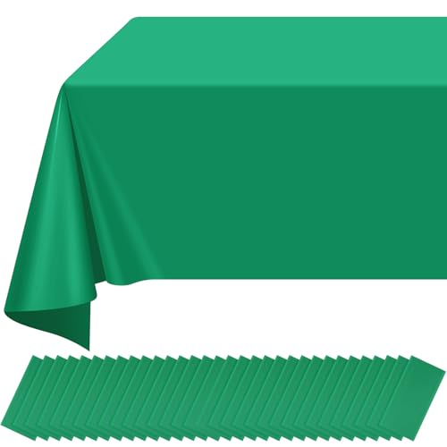 Image of 32 Pack Green Plastic Tablecloth for Rectangle Tables, Premium Decorative Green Disposable Table Cloths for Parties, Rectangle Party Table Cover for Birthday Anniversary Graduation Picnic, 54x108 Inch