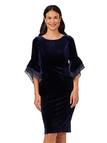 Image of Adrianna Papell Velvet Bell Sleeve Short Dress
