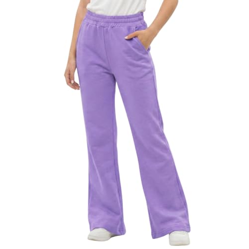 Image of WELAKEN Girls Sweatpants for Casual & Athletic - Kids Flared Pants Bell-Bottom Trousers with Pockets