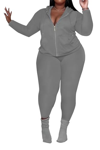 PINSV Women's Plus Size 2 Piece Outfits Sweatsuits Zip Up