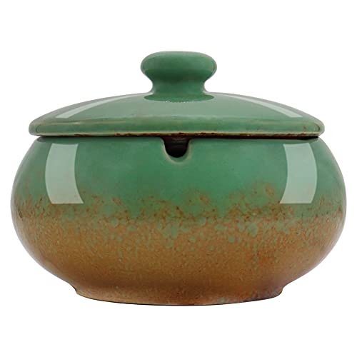 HONZUEN Cendrier Exterieur & Interieur, Cendriers avec Couvercle Anti-Odeur, Grand Sans Fumée Cendrier Ashtray Professionnel Anti-tempête pour Interieur Exterieur Jardin Balcon Bar Bureau, Vert