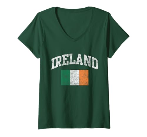 Womens Vintage Ireland Irish Flag Green St. Patrick's Day V-Neck T-Shirt