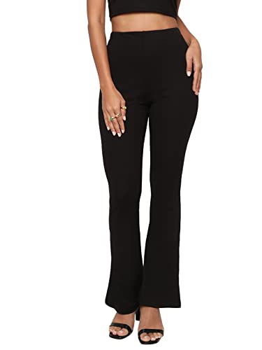Image of Shasmi Black Lightweight Stretchable Yoga Pants Boot-Cut Slim Fit Trouser Pant (57 Pant Black S)