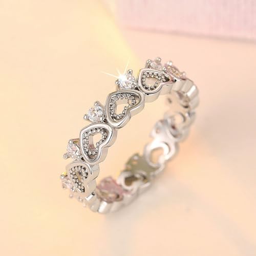 White Cubic Zirconia Heart Engagement Rings Wedding Bridal Band Promise Rings Evening Parties Anniversary Valentine's Day Gifts Eternity Bands for Women