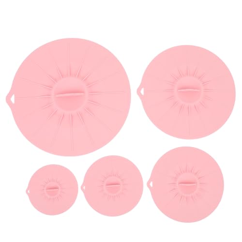 ANKROYU Tapa de silicona Conjunto de calefacción resistente al calor Cubierta de salpicaduras de microondas Tapa de succión de alimentos para tazones Panes 5 piezas (Rosado)