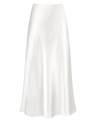Womens Satin Maxi Skirt High Waisted Silk Long White Polka Dot Skirts Casual Elegant Outfits for Women
