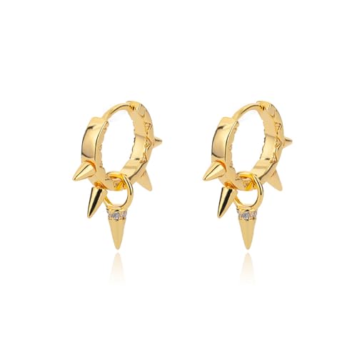 14K Gold Plated Punk Rivet Hoop Earrings for Women,Dainty Silver Small Gothic Spike Huggie Earrings,Personality Party Band Bar Jewelry Gifts