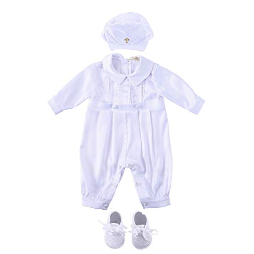 Bow Dream Baby Boy's 3 Pcs Set Christening Baptism Outfits White Long Sleeve 6-12 Months