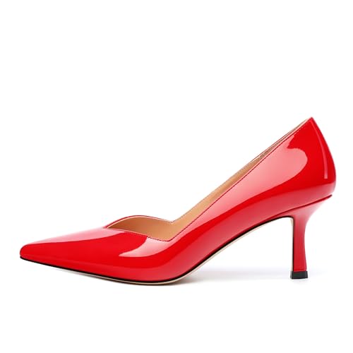 Image of Women Pointed Closed Toe 2.5 Inch Kitten Heel Slip On Pumps | Elegant Comfort Formal Dress Footwear, Versatile Ladies Shoes For Office Wedding Party Evening Daily Occasions
