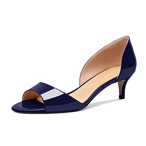 Eldof Women's Low Kitten Heel Pumps Open Toe Heels Side Cut Out Sandals Slip on Heeled for Summer Casual Office Wedding Event 1.4 Inches2