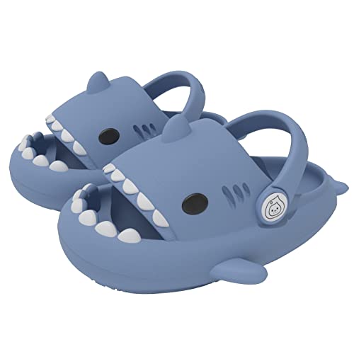 ChayChax Boys Girl Cloud Shark Slides Non-Slip Novelty Open Toe Sandals Extremely Comfy Cushioned Thick Sole Cute Cartoon Shower Slippers Indoor & OutdoorLake Blue14-14.5 Little Kid