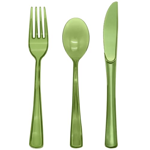 150 Pcs Sage Green Plastic Silverware, Disposable Plastic Utensil...