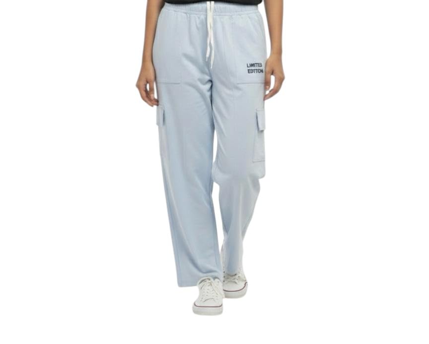 Women Pure Cotton Track Pants, High Waist Relaxed Cargo Style Trousers with Pockets-image-40