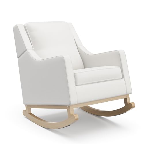 Storkcraft Pasadena Nursery Rocker (Ivory Basketweave with Driftwood) - Upholstered, Rocking Chair for Nursery, Gentle Rocking Motion, Solid Wood Base
