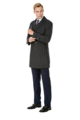 Men's Double Breasted Wool Blend Coat, Charcoal, XXX-Large