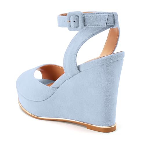 Image of Women's Dressy Platform Wedge Sandals Gold Wedges Peep Toe Patent High Heels Slingback Heeled Comfortable Ankle Strap Shoes