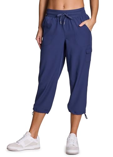 RBX Active Womens Cargo Capri Pant with Pockets Fashion Lightweight Woven with Drawstring Twilight Blue S