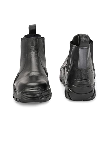 Image of Eego Italy Solid Genuine Leather Anti Skid Chelsea Boots with 3m reflectors